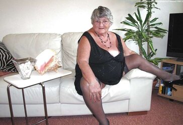 Libby in high-heeled slippers and pantyhose