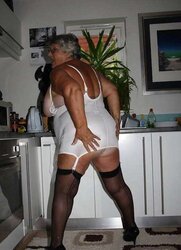 Libby in high-heeled slippers and pantyhose