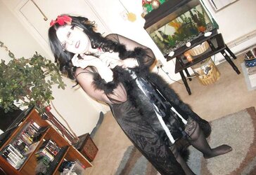 Gal Satin, Sheer Fluffy bathrobe dark-hued nightie