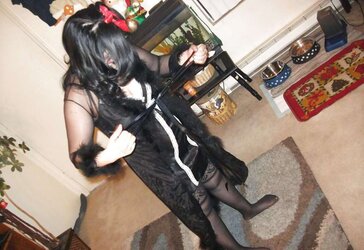 Gal Satin, Sheer Fluffy bathrobe dark-hued nightie