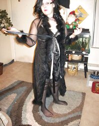 Gal Satin, Sheer Fluffy bathrobe dark-hued nightie