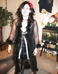Gal Satin, Sheer Fluffy bathrobe dark-hued nightie