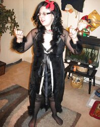 Gal Satin, Sheer Fluffy bathrobe dark-hued nightie