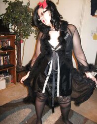 Gal Satin, Sheer Fluffy bathrobe dark-hued nightie