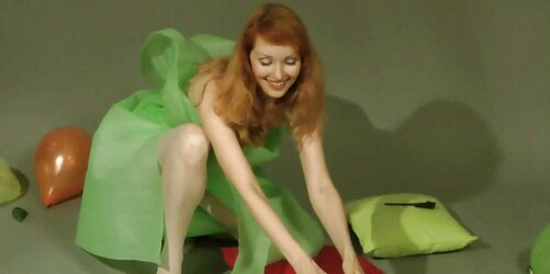 Redhead lean Lisa popping balloons