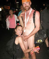 Chicks posing next to a jizz-shotgun