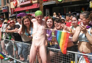 Chicks posing next to a jizz-shotgun