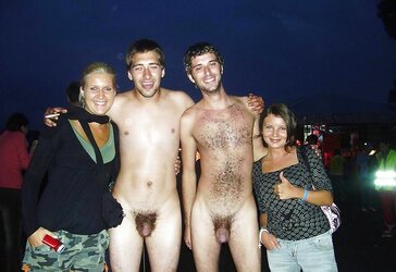 Chicks posing next to a jizz-shotgun