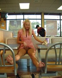 Upskirt and public snatch showing.