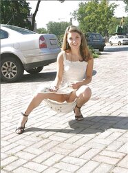 Upskirt and public snatch showing.