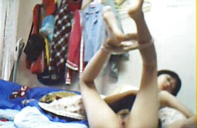 Korean dame stroking at home