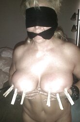 BONDAGE & DISCIPLINE tramp Blindfolded Cable Pierced Pearl Ring