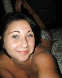 Teenager black-haired hefty knockers awesome assets