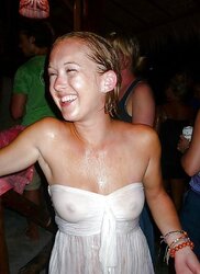 Erected puffies through half-shirt (three)