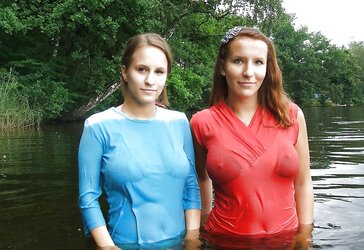 Erected puffies through half-shirt (three)