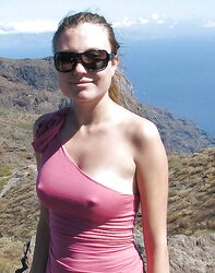 Erected puffies through half-shirt (three)
