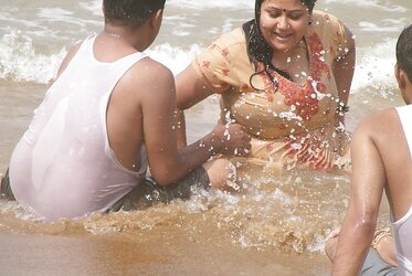 PLUMPER indian with enormous orbs at Sea Ganga