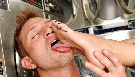 My Fav.Stunner Doing Footjob On Laundry-shop