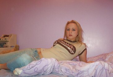Inexperienced Teenager Platinum-Blonde in Bedroom