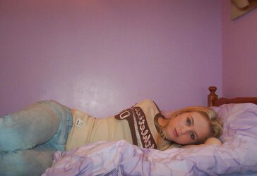 Inexperienced Teenager Platinum-Blonde in Bedroom