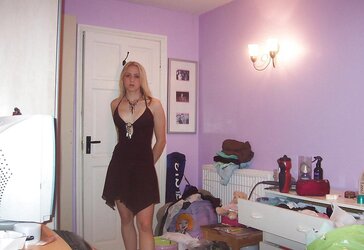 Inexperienced Teenager Platinum-Blonde in Bedroom
