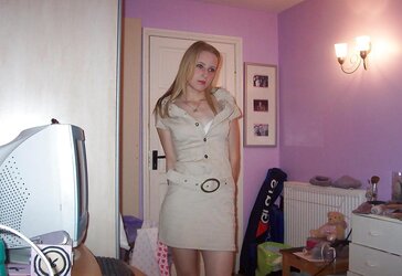 Inexperienced Teenager Platinum-Blonde in Bedroom