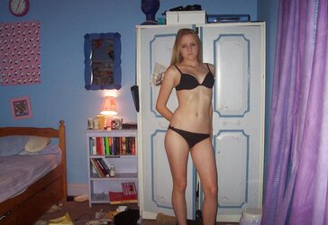 Inexperienced Teenager Platinum-Blonde in Bedroom