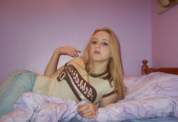 Inexperienced Teenager Platinum-Blonde in Bedroom