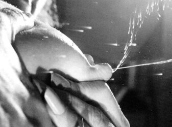 Vintage dark-haired Molly milking her bra-stuffers