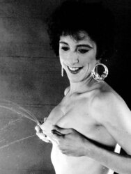 Vintage dark-haired Molly milking her bra-stuffers
