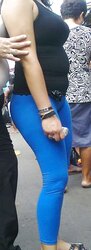Wifey In Blue Trousers Yam-Sized Bootie And VPL