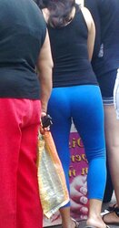 Wifey In Blue Trousers Yam-Sized Bootie And VPL
