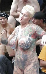Tatted huge mature exhibitionist