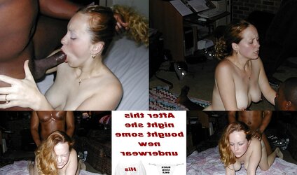 White chicks enjoy ebony schlong trio with captions