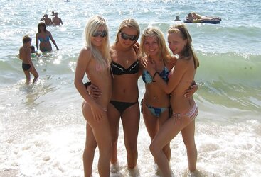 trio teenagers on the beach