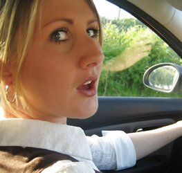 Secretary in a car