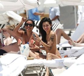 Kiara Mia and Her Buddy Bra-Less on the Beach in Miami