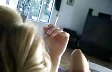 Stacey smoking while deep throating man meat