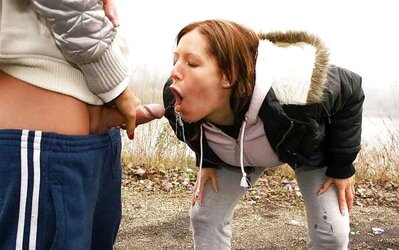 Cocksluts deep-throating jizz-shotgun with clothes on