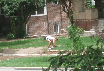 Neighbors displaying off, doing yardwork in skirts (original)