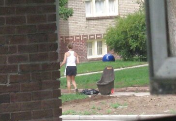 Neighbors displaying off, doing yardwork in skirts (original)