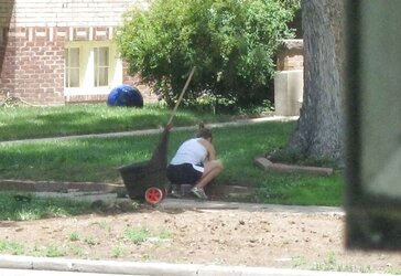 Neighbors displaying off, doing yardwork in skirts (original)
