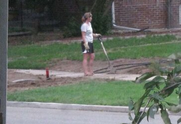 Neighbors displaying off, doing yardwork in skirts (original)