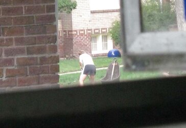 Neighbors displaying off, doing yardwork in skirts (original)