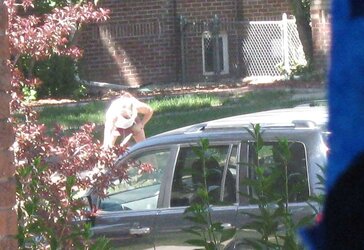 Neighbors displaying off, doing yardwork in skirts (original)