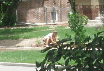 Neighbors displaying off, doing yardwork in skirts (original)