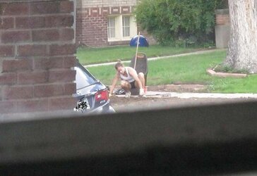 Neighbors displaying off, doing yardwork in skirts (original)