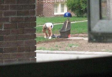 Neighbors displaying off, doing yardwork in skirts (original)