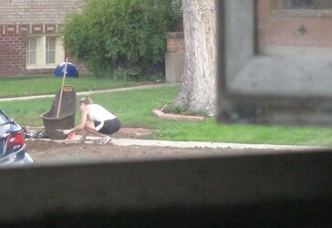 Neighbors displaying off, doing yardwork in skirts (original)