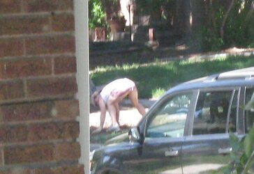Neighbors displaying off, doing yardwork in skirts (original)